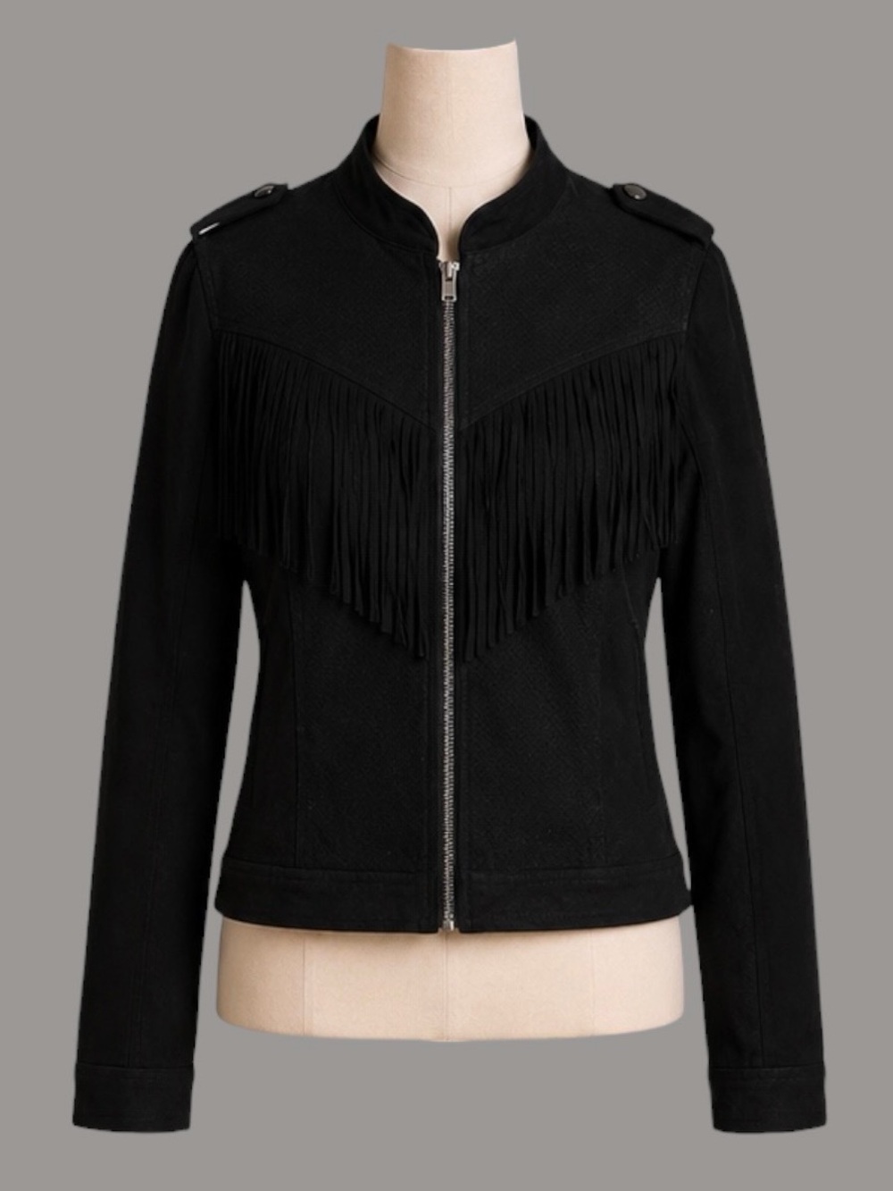 American Rag Cie Black Faux Suede Fringe Jacket Western Moto Jacket